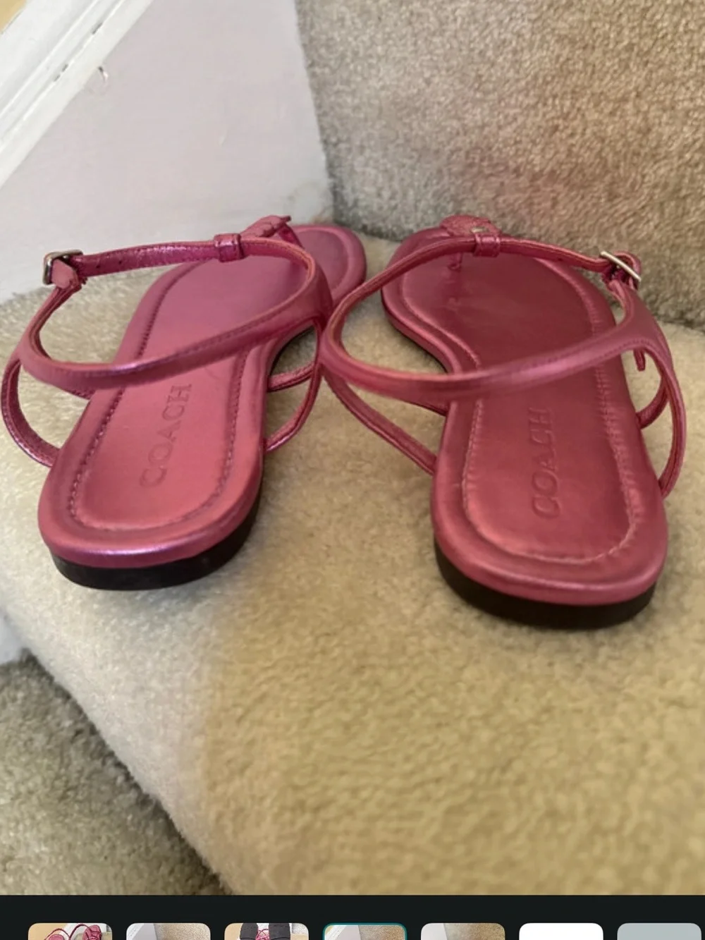 Coach Metallic Pink Floral T-Strap Sandals